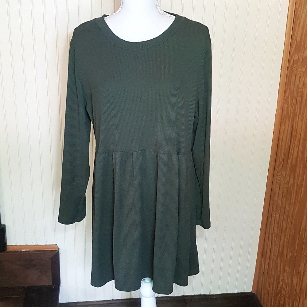 OMT Baby Doll Style Ribbed Long Sleeve T-Shirt